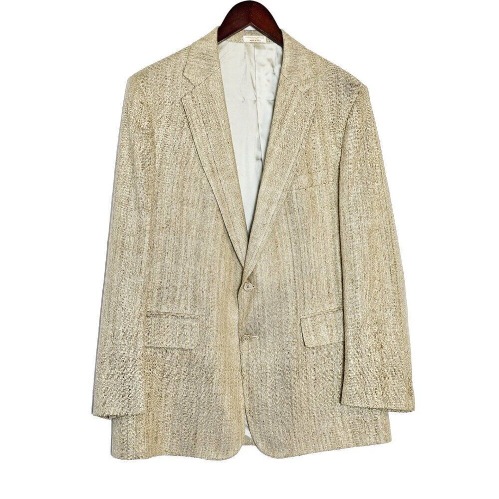 di Benedetto Raw Silk Slubs Tan Size Large 40 Vintage Blazer
